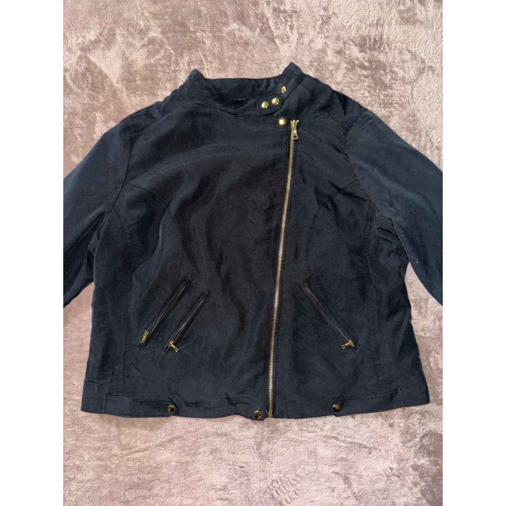 Apt. 9 Gray Moto Style Military Jacket Coat Womens Zippers Pockets Size XL P NWT - Picture 2 of 8